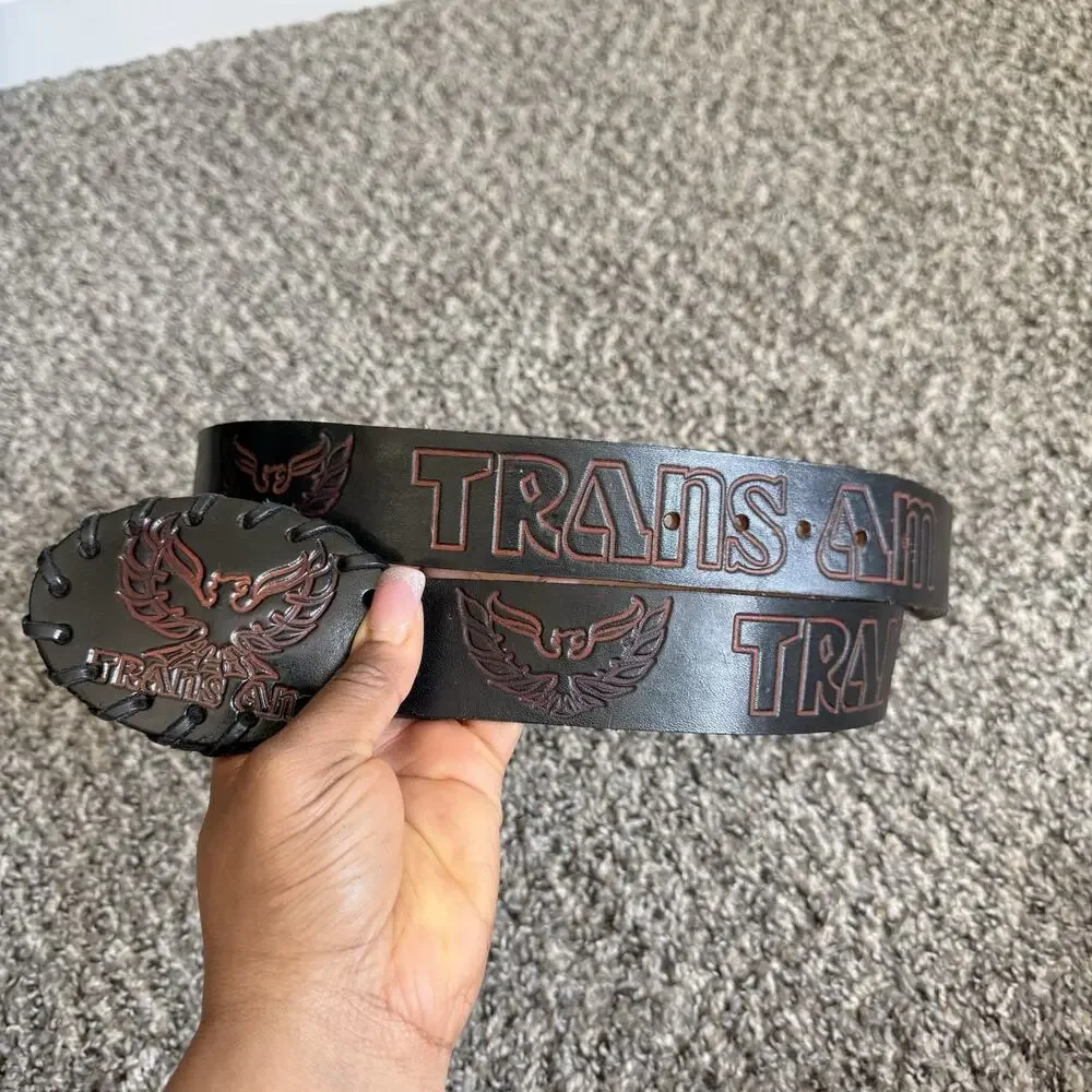 Vintage Trans Am Firebird Pontiac Leather Belt Tooled 38-42” Waist Black